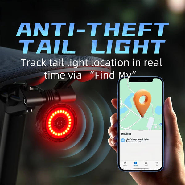 CYCLAMI T08 Smart Brake Anti-theft Taillight with Positioning IPX64 Waterproof Type-C Charging Bike Rear Light for MTB Night Cycling Safety