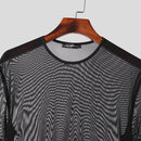 INCERUN Men's T-shirt Solid Color Crew Neck Short Sleeve T-shirt with Design See Through Fabric, Chic Tops Suitable for Summer Nightclubs Leisurewear