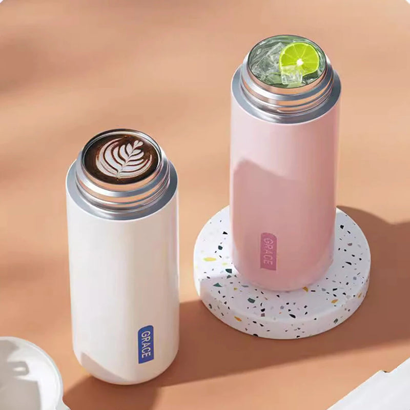 IPRee Vacuum Thermal Kettle Portable Stainless Steel Vacuum Flask with Straw Cute Thermos Bottle Elegant Fashion Coffee Mug School