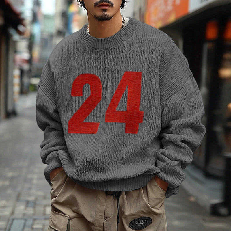 INCERUN Men's Oversized Knitted Sweater Digital Print Long-Sleeve Crew Neck Top Male Large Size S-5XL