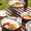 IPRee 6pcs Kitchen Accessories Multi-functional Folding Kitchenware Cookware Stainless Steel Portable Folding Soup Ladle, Perforated Spoon, Scraper, Spatula and Storage Bag