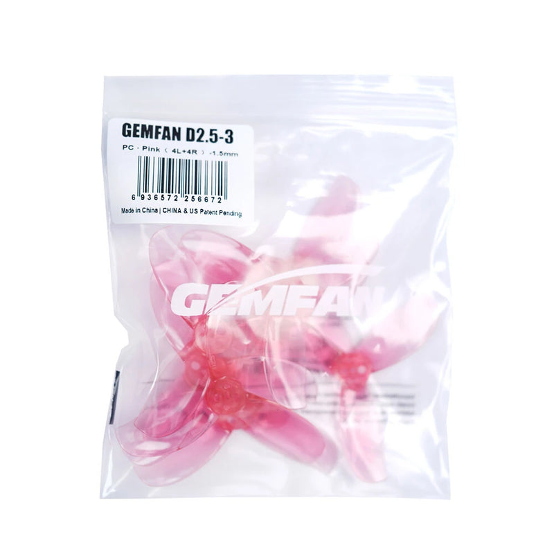 4Pairs Gemfan D2.5-3 2524 2.5 Inch 3-Blades PC Propeller 1.5mm Shaft 3 Holes Suitable for DJI O4 HD VTX 1404 4600KV Motors RC FPV Drone Racing