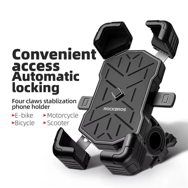 ROCKBROS 4.5''-7.2''Bicycle Phone Handlebar Holder 360 Rotation 30 Tilt Auto Locking Shockproof Non-slip Motorcycle Electric Vehicle Bike Bracket