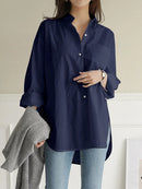 Women Daily Casual Cotton Irregular Hem Commute Loose Shirts