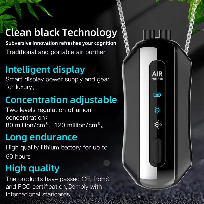 Portable Neck Hanging Air Purifier Air Freshener 700mAh Small Air Ionizer Air Filter Mini Dust Collector Remove Secondhand Smoke