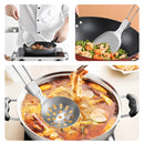 IPRee 6pcs Kitchen Accessories Multi-functional Folding Kitchenware Cookware Stainless Steel Portable Folding Soup Ladle, Perforated Spoon, Scraper, Spatula and Storage Bag