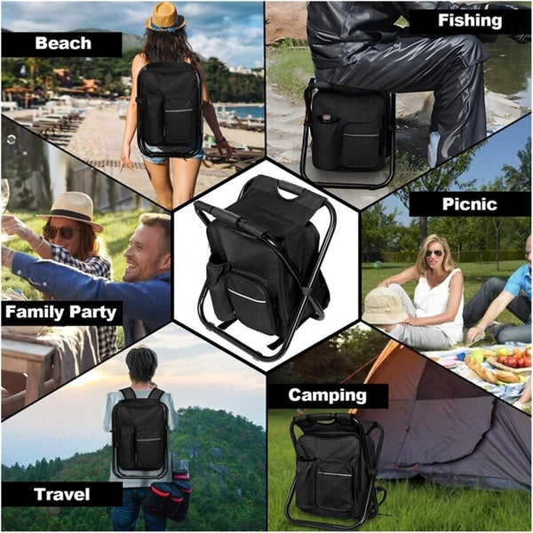 IPRee Outdoor Folding Camping Fishing Chair Stool Portable Backpack Cooler Insulated Picnic Bag Hiking Seat Table Bag Camping Fishing Gear