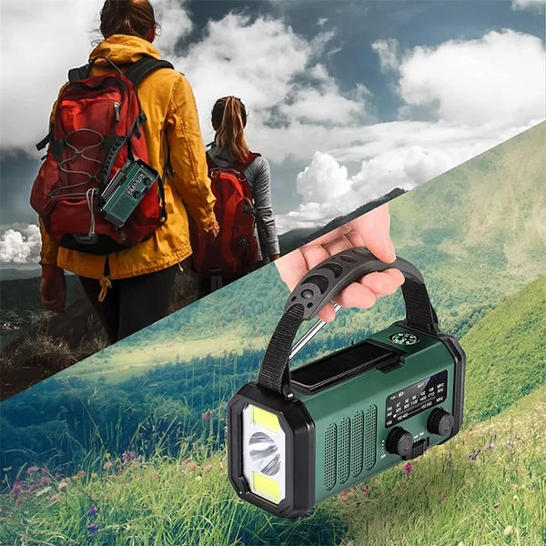 Emergency Weather Crank Radio, Portable Camping Light, 10000mAh Battery/Hand Crank/Solar Powered AM/FM Wind Up Radios, Type-C Phone Charger, Flashlight, Reading Lamp, Compass, SOS Survival Alert, Power Outages Outdoor