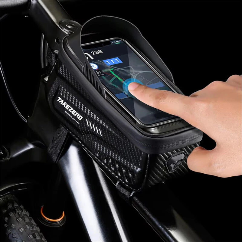 TAKEZERO 1L Bicycle Bag Waterproof Bike Phone Holder Frame Front Tube Cycling Bag Phone Case Support for 4.7-6.8 Inch Touch Screen Smartphones