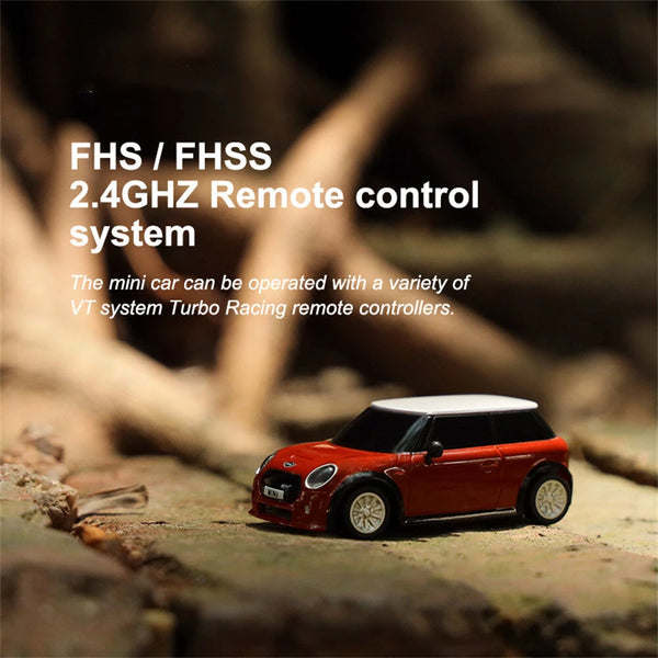 Turbo Racing RTR 1/76 2.4G RWD Drift RC Car for BMW Licensed Mini Cooper F56 3 Door Hatch Sports Racing LED Lights Full Proportional Vehicles Model Kids Children Toys