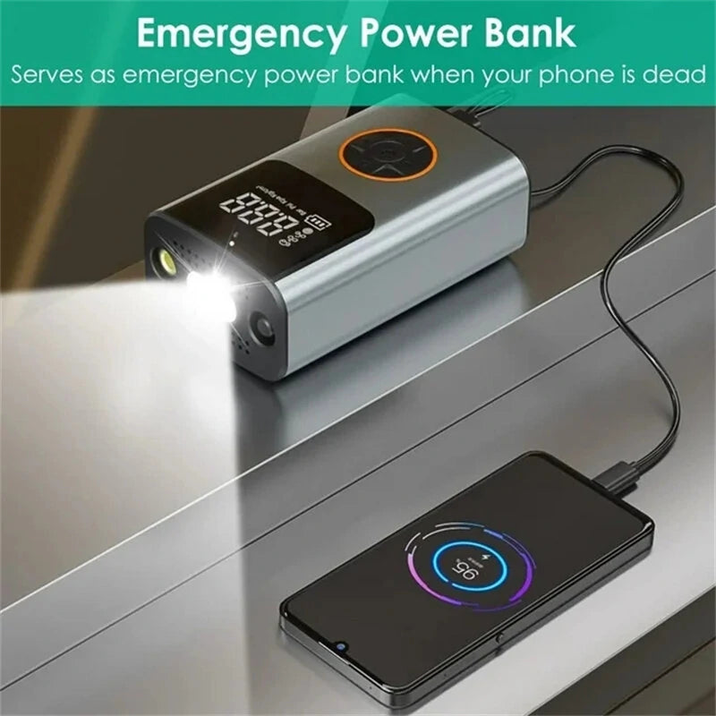 150PSI Fast Inflation Bike Air Pump 5 Inflation Modes 70W Power 2000mAh Power Bank Digital Display USB Rechargeable Auto Shutup Smart Portable Mini Flashlight Pump for Bicycle Car Basketball