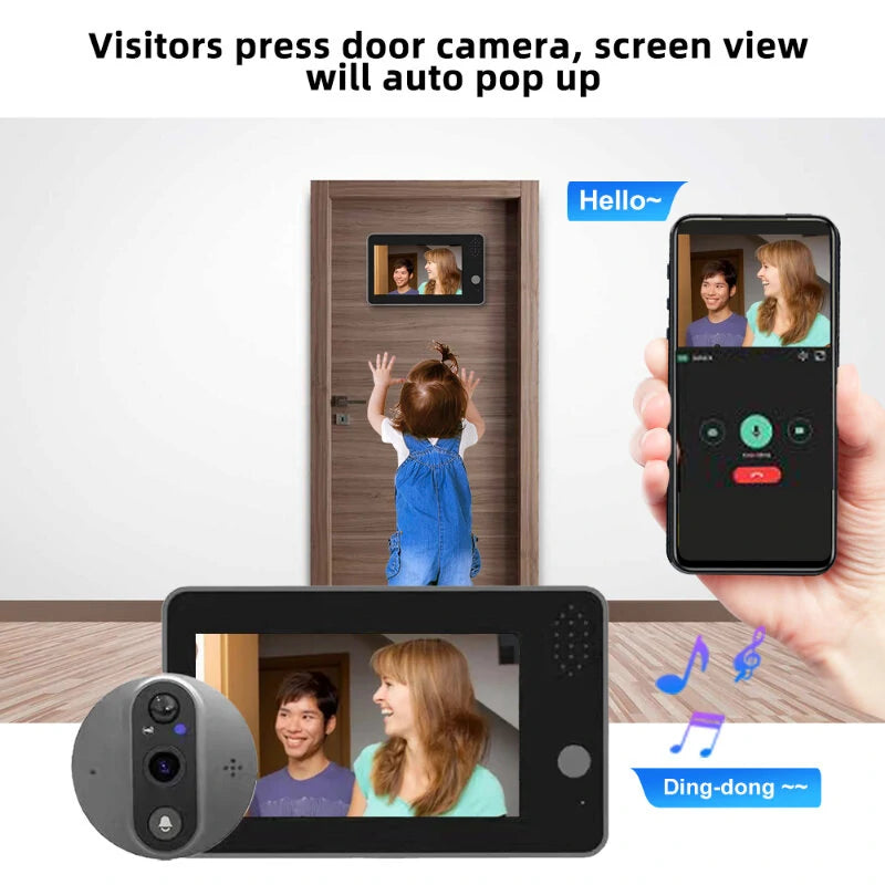 Smart Tuya WiFi Video Doorbell 4.3inch LCD Display with 1080P Peephole Camera 5000mAh Two-way Intercom Outdoors Cat Eye Viewer Cameras
