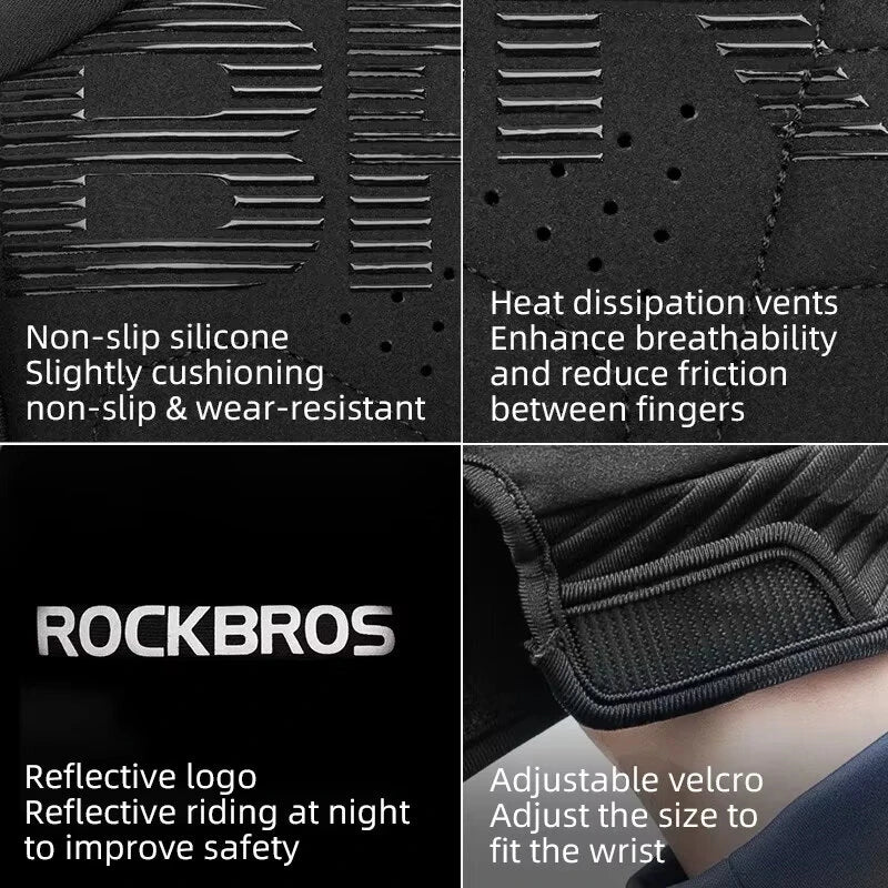 ROCKBROS Cycling Gloves Touch Screen Winter Thermal Fleece Warmer Windproof Full Finger Non-slip Gloves for Riding Hiking Climbing