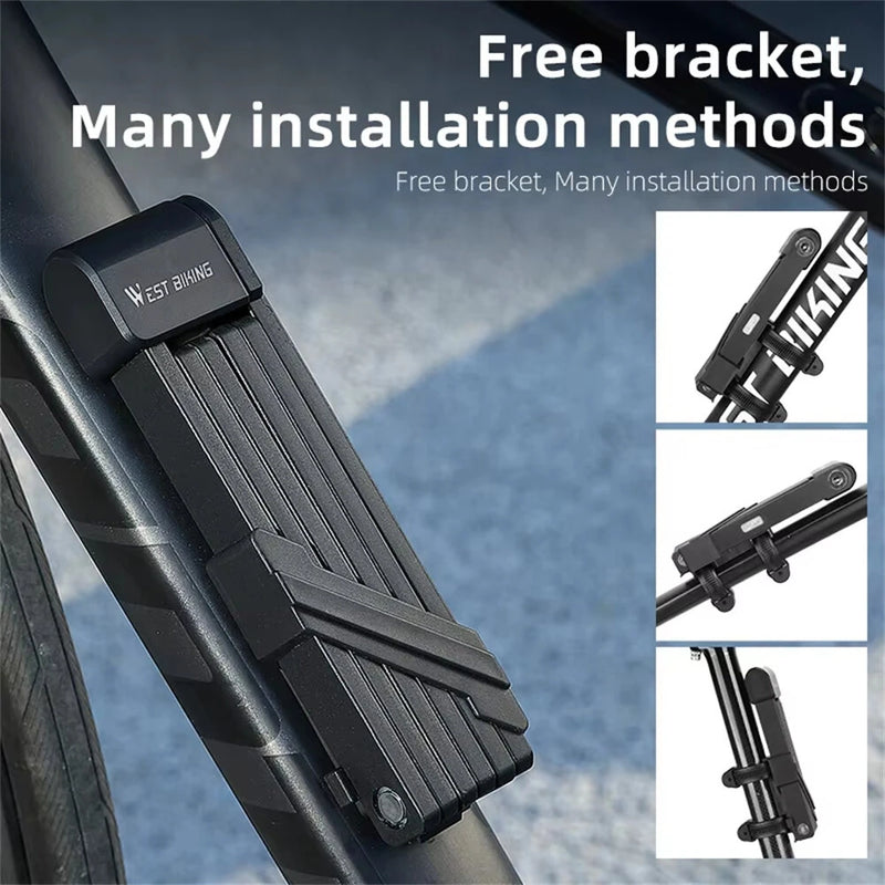 WEST BIKING Bike Portable Folding Lock C-level Anti-theft Waterproof Dustproof Universal Alloy Steel Security Cycling Lock for Bicycle E-Bike