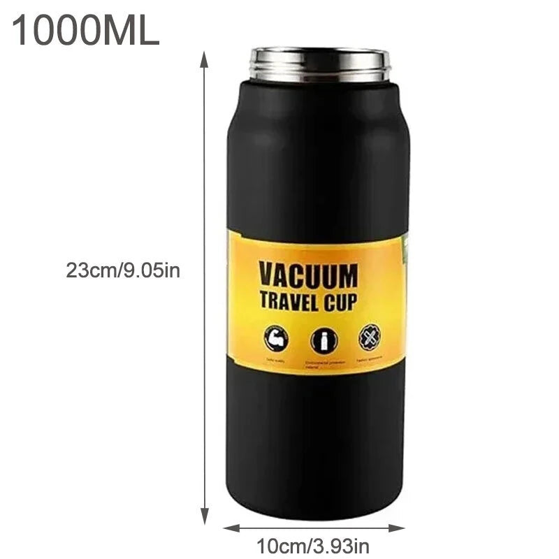 1000ml/33oz 304 Stainless Steel Portable Thermal Flask Water Bottle Cold Hot Thermos Insulated Water Bottle with Straw Use As Mobile Phone Holder