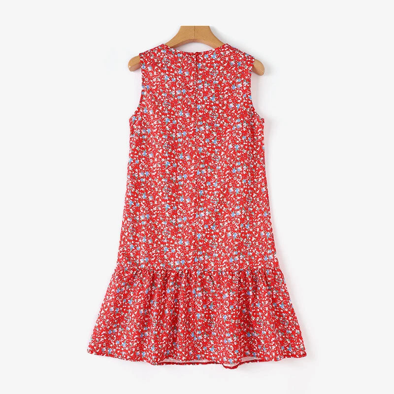 ZANZEA Women Floral Print Party Dress with Mermaid Hem and Ruffle Hem, Fashion Sleeveless Loose Fit Midi Dress Plus Size