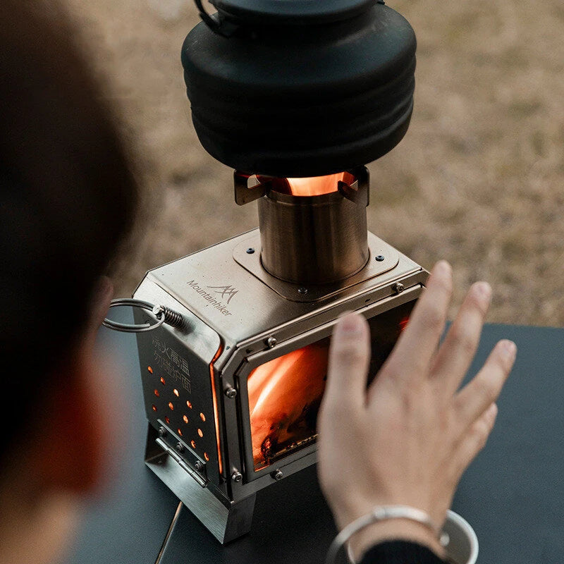 IPRee MOUNTAINHIKER Portable Square Wood Stove Stainless Steel Stove Fire Pit Heater Outdoor Picnic Hiking Camping Wood Burner Stove