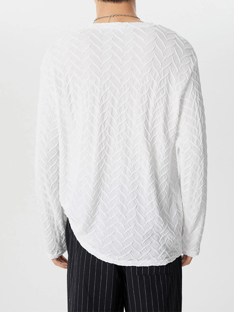 INCERUN Mens Solid Color Cut V-neck Long Sleeve Top Casual Shirts