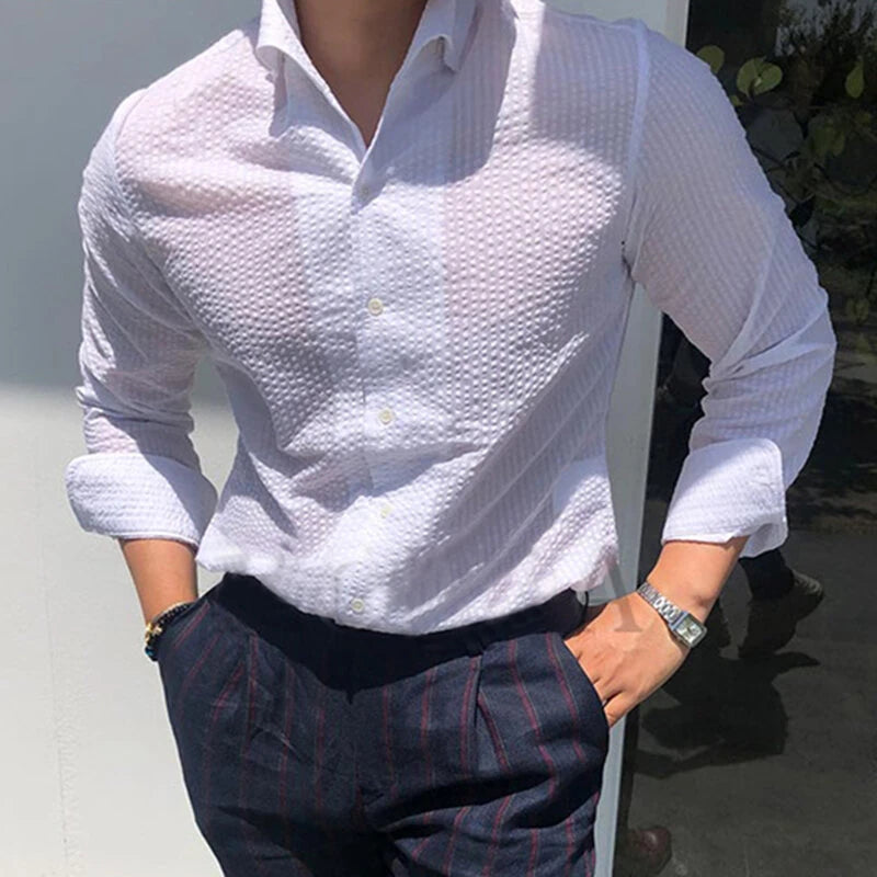 INCERUN Mens Windsor Collar Striped Long Sleeve Shirt Comfortable Casual Lapel Top for Male S-5XL