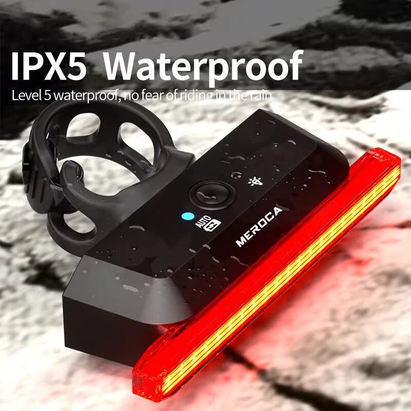 MEROCA Super V Smart Brake Sensing Bike Taillight 500mAh Battery 6 Lighting Modes IPX5 Waterproof Type-C Rechargeable Bicycle Rear Light
