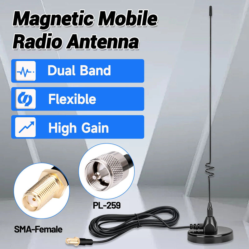 AD-109 Magnetic Mount Mobile Antenna Dual Band VHF UHF 136-174MHz 400-520MHz High Gain 5M Cable for Baofeng UV-5R UV-5RH Ham Radio