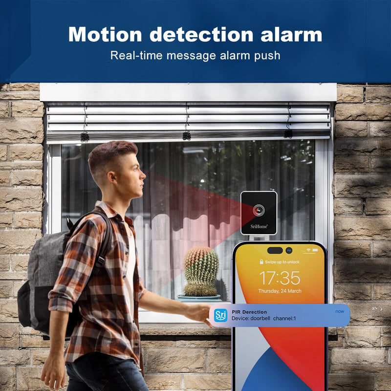 Srihome SH057 4MP HD Security Camera Dual Band WiFi 5GHz AI Human Detection Two Way Audio Night Vision Easy Installation Window Camera for Home Safety