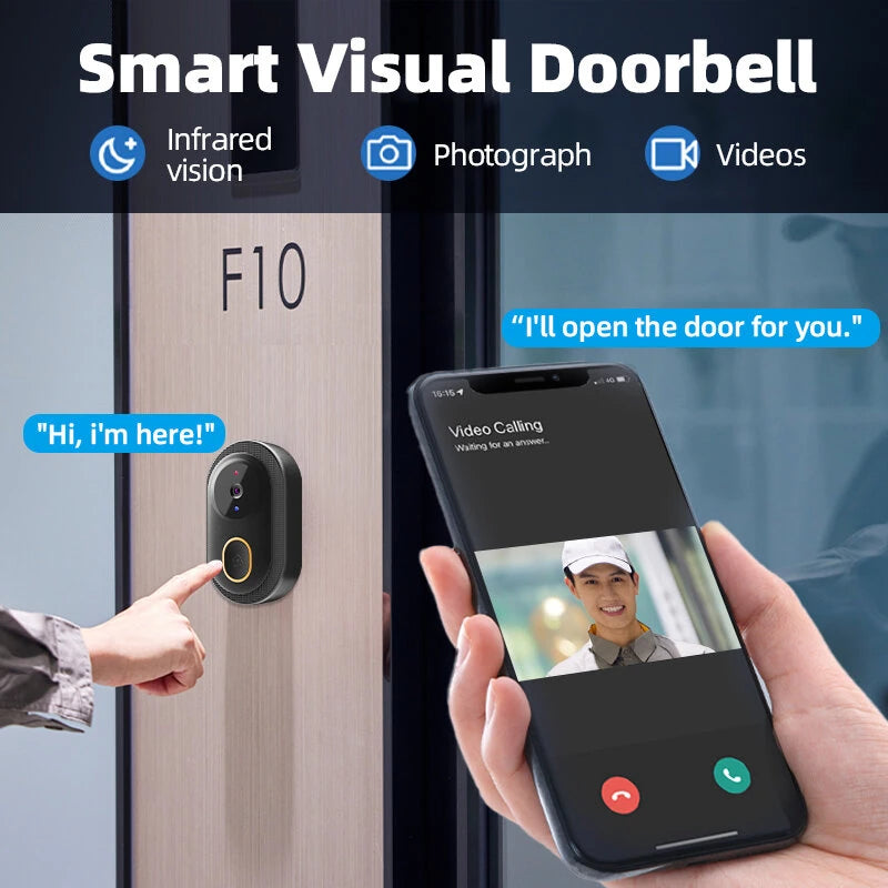 Tuya Smart Video Doorbell Wireless WiFi Two-Way Video Talk Voice Change Intercom Infrared Night Vision IP65 Waterproof 800mAh Battery Smart Life APP Wireless Visual Doorbell