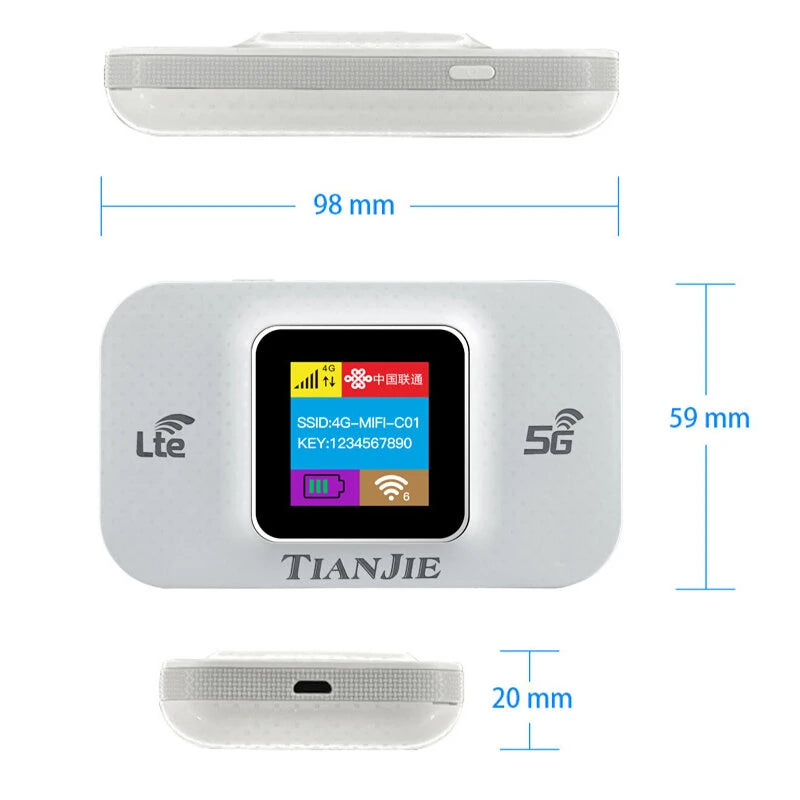 TIANJIE M806 150Mbps Wifi Router 4G Sim Card Wireless Modem FDD/TDD Signal Amplifier Mobile Car WI-FI Mesh with 2100MAh Battery