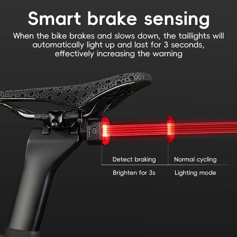 ROCKBROS R2 Smart Brake Sensing Bike Taillight Same Frequency Induction Rear Light 4 Lighting Modes IPX6 Waterproof Type-C Rechargeable Bicycle Rear Light