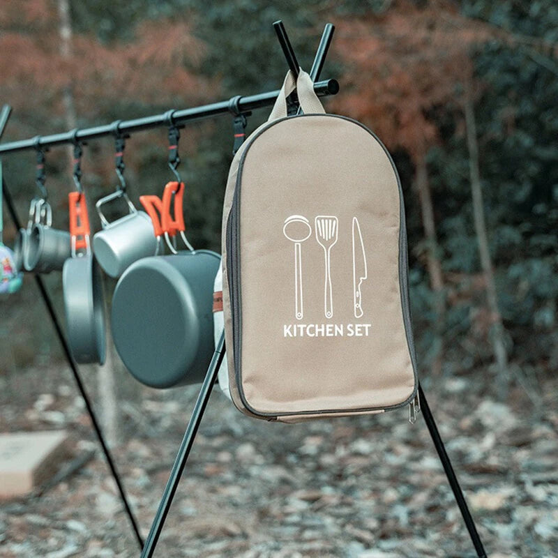 Portable Camping Kitchen Utensil Organizer Bag, Convenient Carry Case For Outdoor BBQ & Cooking Tools, Compact Cutlery Travel Set