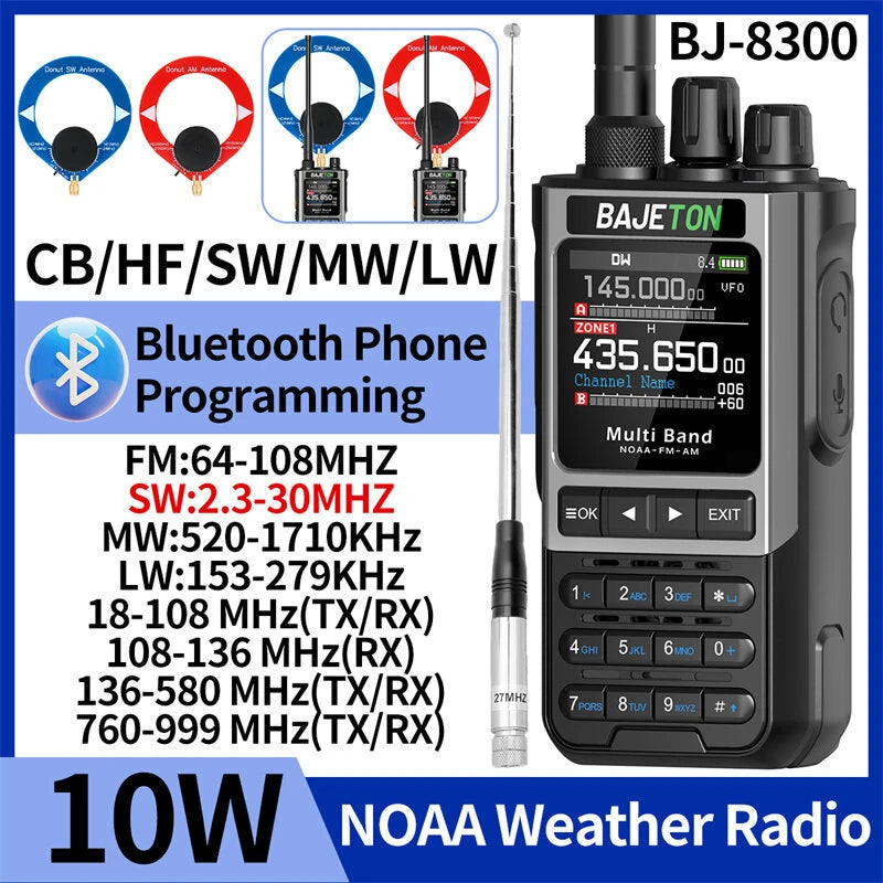 Bajeton BJ-8300 10W Multi Band Handheld Radio bluetooth Programmable NOAA Weather Alert Spectrum Analyzer SW MW LW AM SSB CB Transceiver Two-way Radio Walkie Talkie