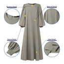 ZANZEA Women Ethnic Stylish Solid Crew Neck Maxi Dress Elegant Lantern Sleeves A-Line Dress