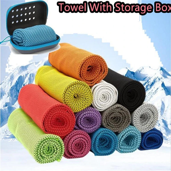 KALOAD 1 PCS Quick-Dry Cooling Towels with Storage Box Soft Breathable Sweat Absorption Cold Head Scarves for Sports Running Yoga Gym