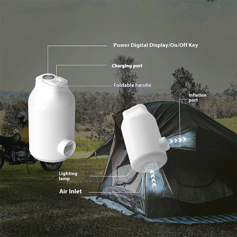 IPRee 3 in 1 Electric Air Pump With Battery For Inflatable Bed, Vacuum Bags, 5 Camping Nozzles & Rapid Swelling And Deflated, Travel Pump For Swimming Rings, Floating