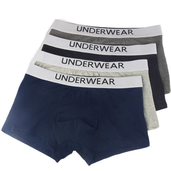 4pcs Men's Underwear, Fashion Waistband Cotton Casual Mid-waist Boxer Briefs Shorts, Breathable Comfy Stretchy Boxer Trunks, Sports Shorts