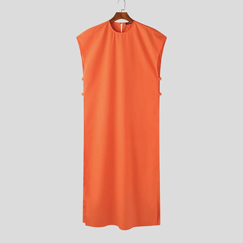 INCERUN Men Sets Muslimer Clothing Saudi Arabia Solid O-neck Sleeveless Kaftan Jubba Thobe & Pants 2PCS Islamic Men's Suits