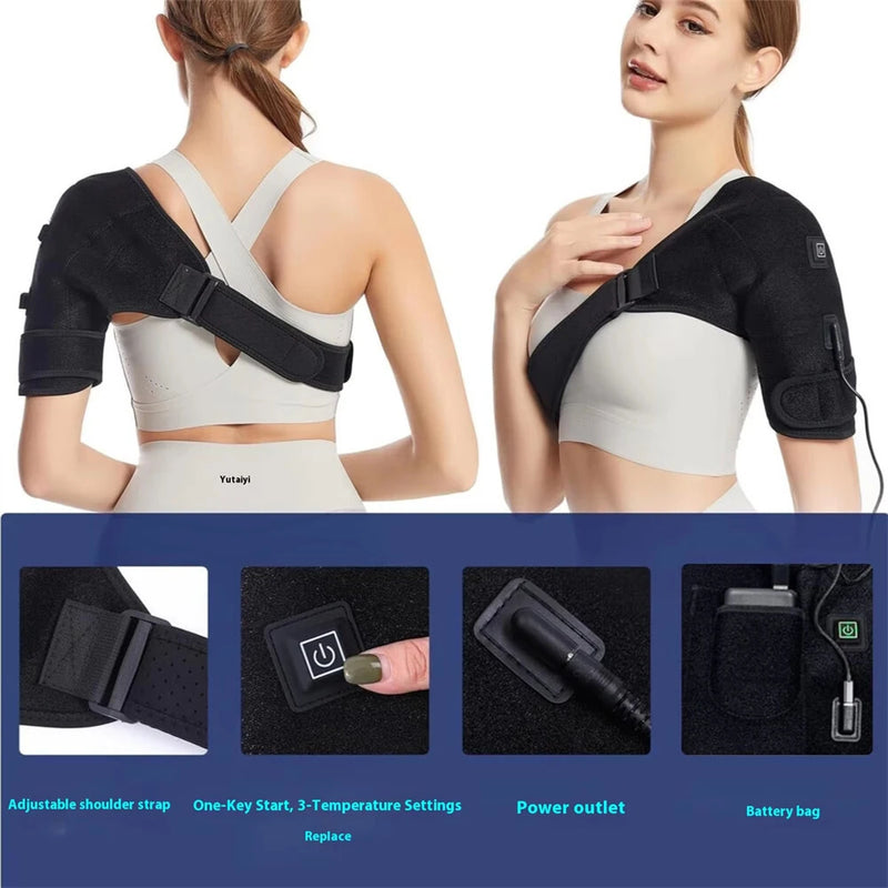 IPRee Portable Shoulder Support Heat Pad Adjustable 3-Level Settings Heating Electric Shoulder Wrap Heating Shoulder Support Belt for Men Women