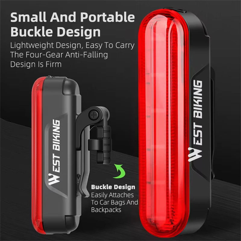 WEST BIKING Bicycle Laser Brake Sensing Taillight IPX5 Waterproof 450mAH USB Charging Bike Rear Light for Night Riding Safety