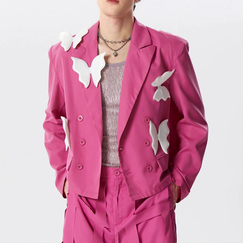 INCERUN Men Blazer Stylish Butterflies Design Long Sleeve Suit Jacket for Fashion-Forward Party Male Top Clothing