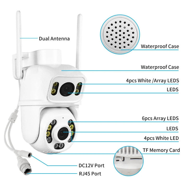 Guudgo 6MP HD 5X Zoom Dual Lens Security Camera WIFI PTZ IP66 Waterproof Night Vision 2-Way Audio Surveillance CCTV Cameras ICSEE APP Outdoor Camera