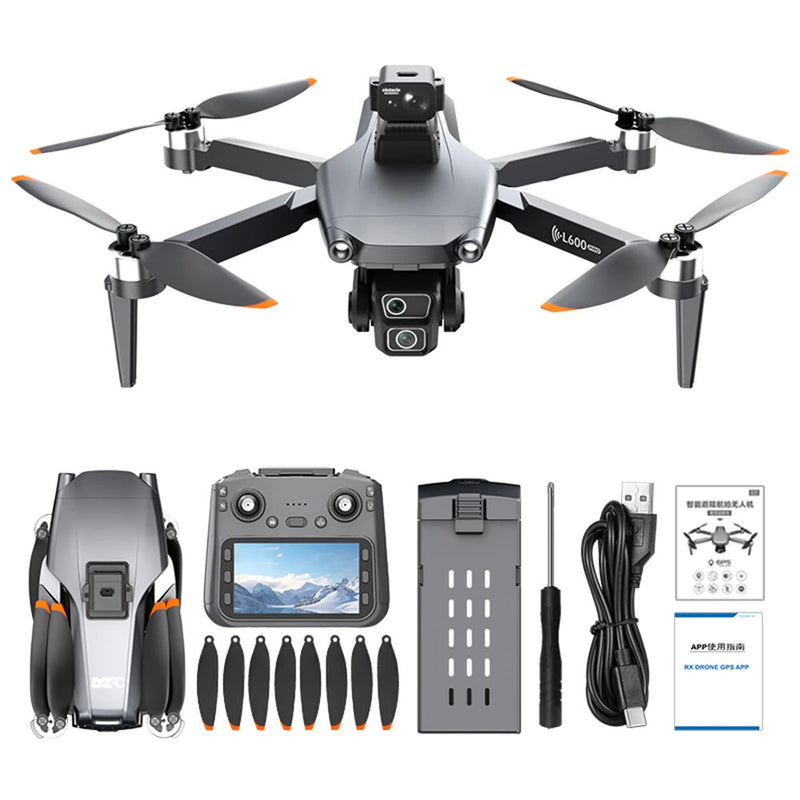 LYZRC L600-1 PRO GPS 5G WiFi FPV with 4.5inch LCD Screen Controller 4K HD Dual Camera Servo Gimbal 360 Obstacle Avoidance Brushless Foldable RC Drone Quadcopter RTF