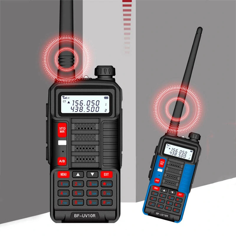 BAOFENG BF-UV10R Plus 10W 4800mAh UV Dual Band Two-way Handheld Radio Black Walkie Talkie 128 Channels LED Flashlight USB Rechargeable Outdoor Hiking Intercom