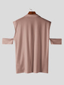 INCERUN Mens Thin Knitted Fabric Cut-off Short Sleeve Tops Lapel Shirts