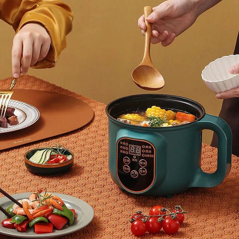 600W Electric Cooking Pot Portable 1.8L Stainless Steel with Timer Removable Cord for Home Camping Picnics Food Grade Material
