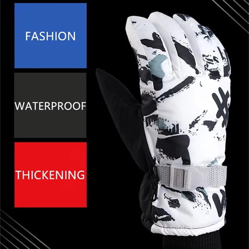 Unisex PU Leather Waterproof Ski Gloves Anti-slip Touch Screen Motorcycle Cycling Fleece Warm Snow Sports Snowboard Winter Gloves