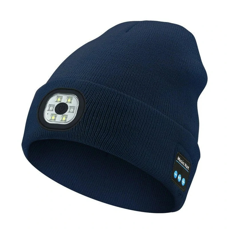 LED Light Bluetooth Beanie Unisex Warm Knitted Beanie 3 Light Modes Waterproof Rechargeable Wireless Music Flashlight Hat for Camping Jogging Fishing Cycling