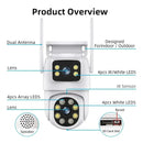 4MP Dual Lens Tuya Wifi Camera PTZ Outdoor 4K Wireless Dual Screen Security Camera Auto Tracking Monitoring Video Surveillance EU Plug