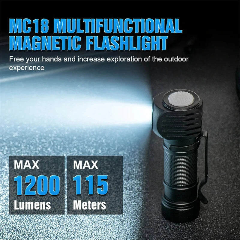Trustfire MC18 1200 Lumens 2 In 1 L-shape LED Flashlight Headlamp With 18650 Battery EDC & Outdoor Lighting Torch Magnetic Rechargeable  Work Light Lamp