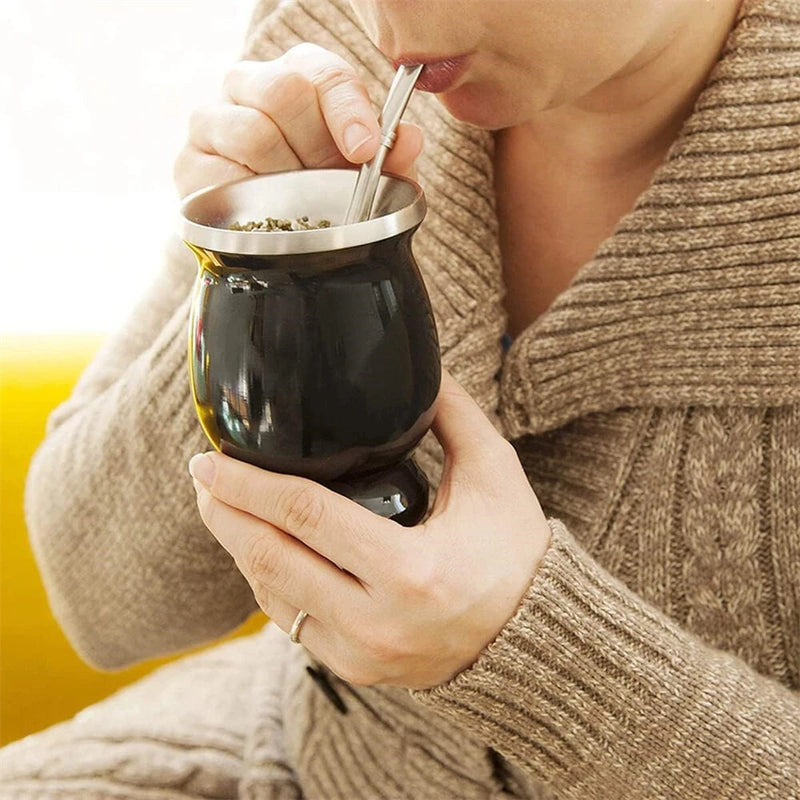 8oz Tea Yerba Mate Cup 304 Inox Double-Wall Insulated Vacuum Stainless Steel Mate Straw Tea Coffee Set With Spoon Brush Bombilla