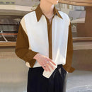 INCERUN Mens Colorblock Patchwork Long Sleeve Shirt Comfortable Soft Fashion Lapel Top Shirt